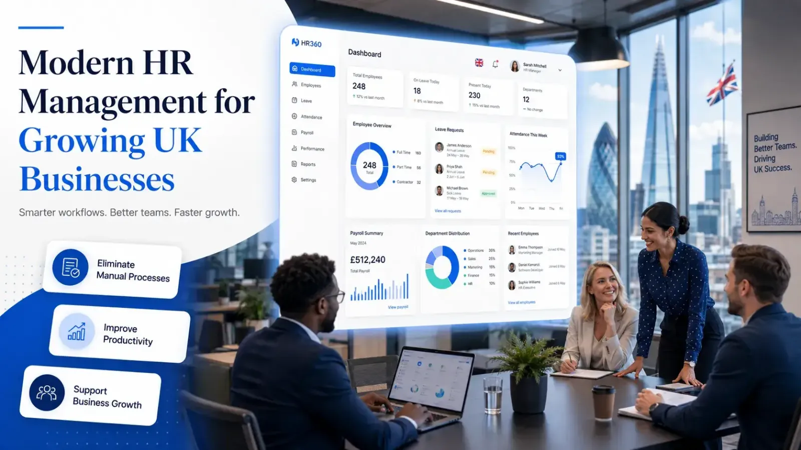 Dashboard of Modern HR Management Software for UK